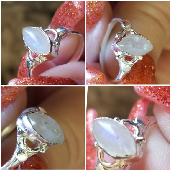Genuine 1ct Rainbow Moonstone Ring Size 6